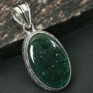 Green Aventurine Gemstone 925 Sterling Silver Antique Design Pendant Necklace